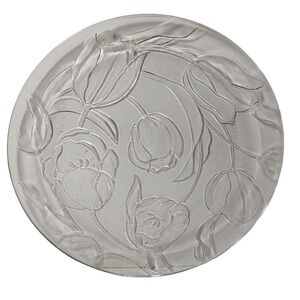 Vintage Kig Group Round Serving Platter‎ Embossed Tulips Clear Glass 13 inch SEE